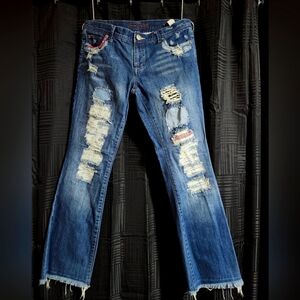 American Eagle patchwork hipster flare Y2K jeans